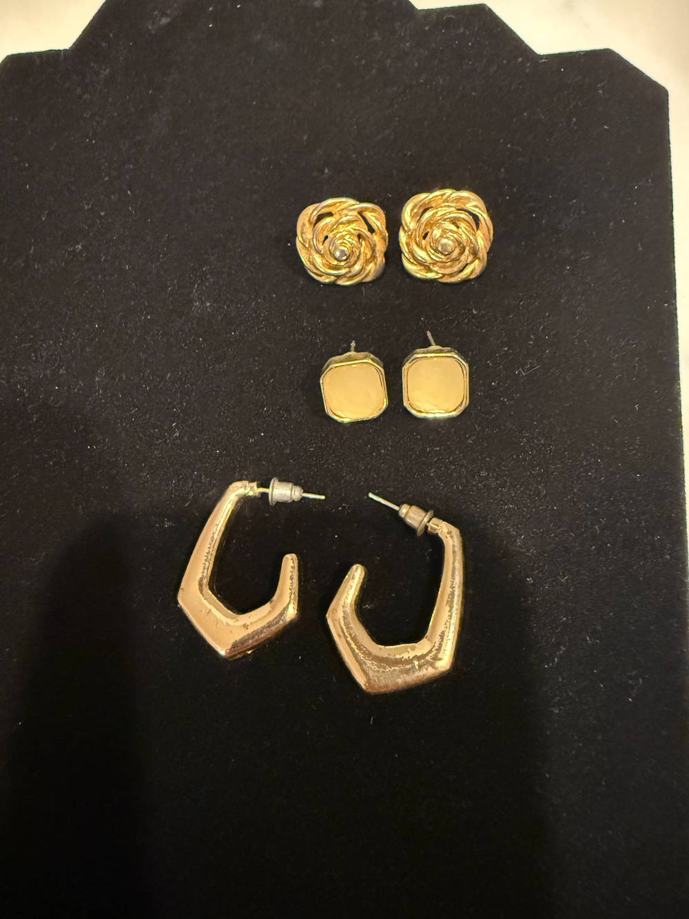 Gold Tone Floral Hoop Square Stud Earrings Set